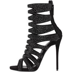 Giuseppe Zanotti New Sold Out Black Suede Crystal Cut Out Sandals Heels in Box