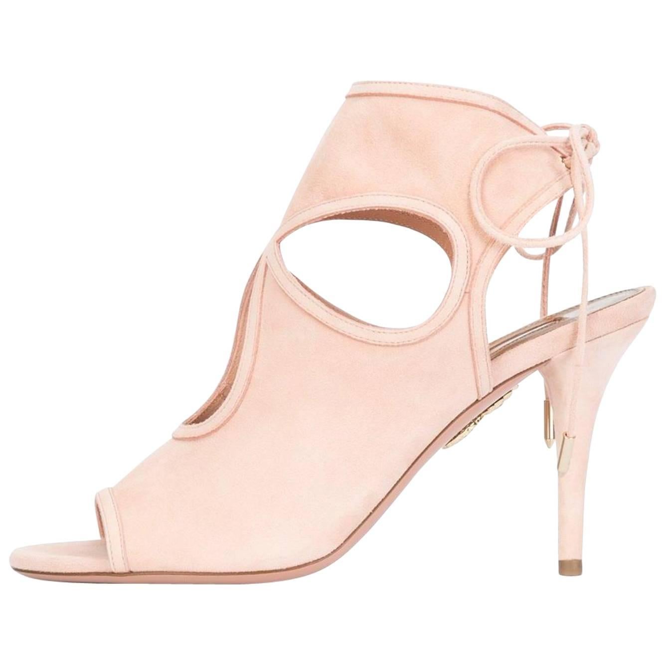 Aquazzura New Sold Out Pink Cashmere Suede Cut Out Sandals Heels in Box