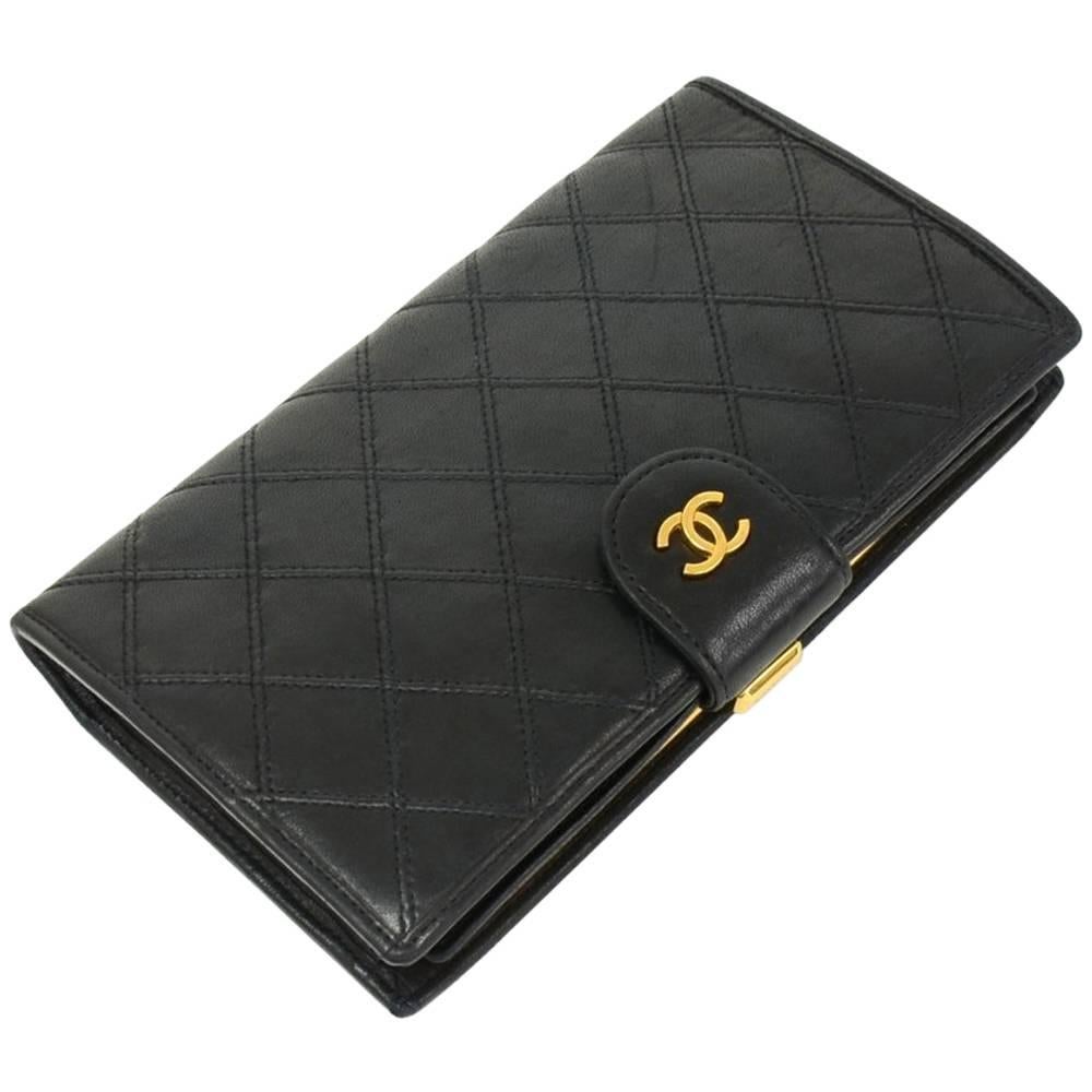 Chanel Black Quilted Leather Long Wallet