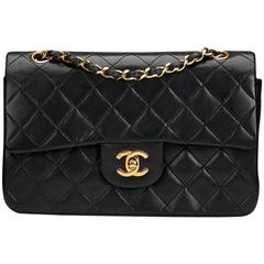 1980s Chanel Black Quilted Lambskin Vintage Small Classic Double Flap Bag