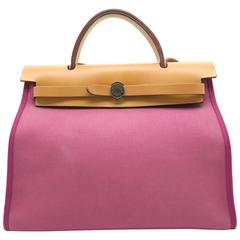 Hermes Herbag PM Tosca/ Purple Canvas Handbag