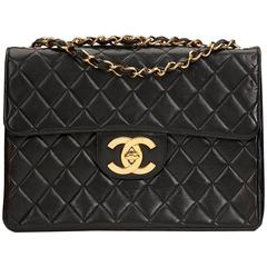 1990s Chanel Black Quilted Lambskin Retro Jumbo XL Flap Bag