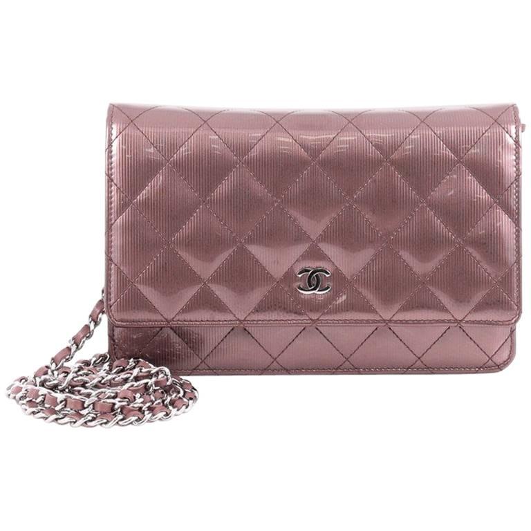 Chanel Wallet on Chain Quilted Striped Metallic Patent