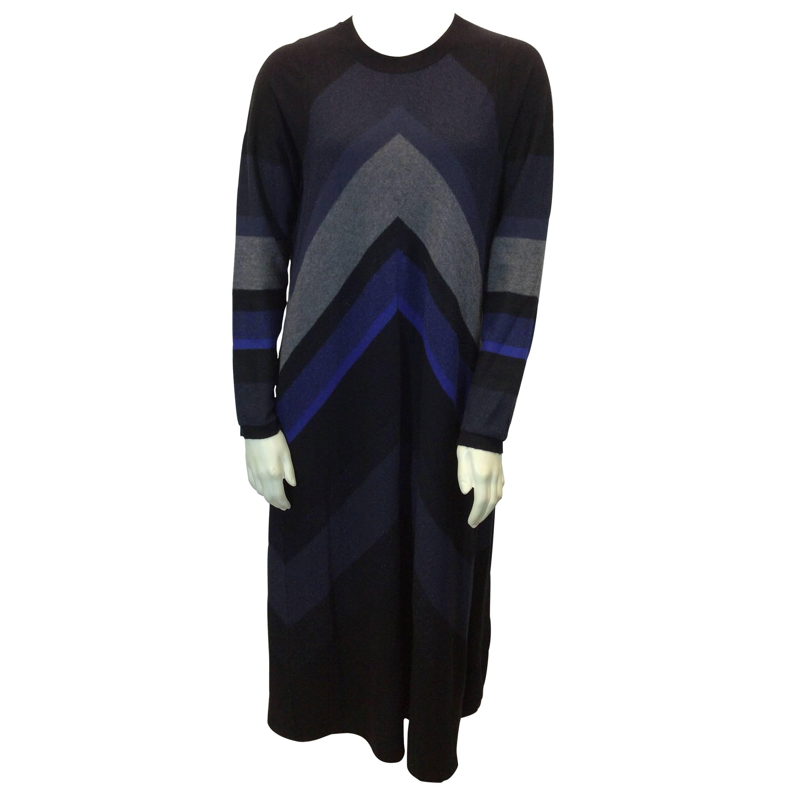 Sonia Rykiel Blue and Grey Chevron Sweater Dress For Sale