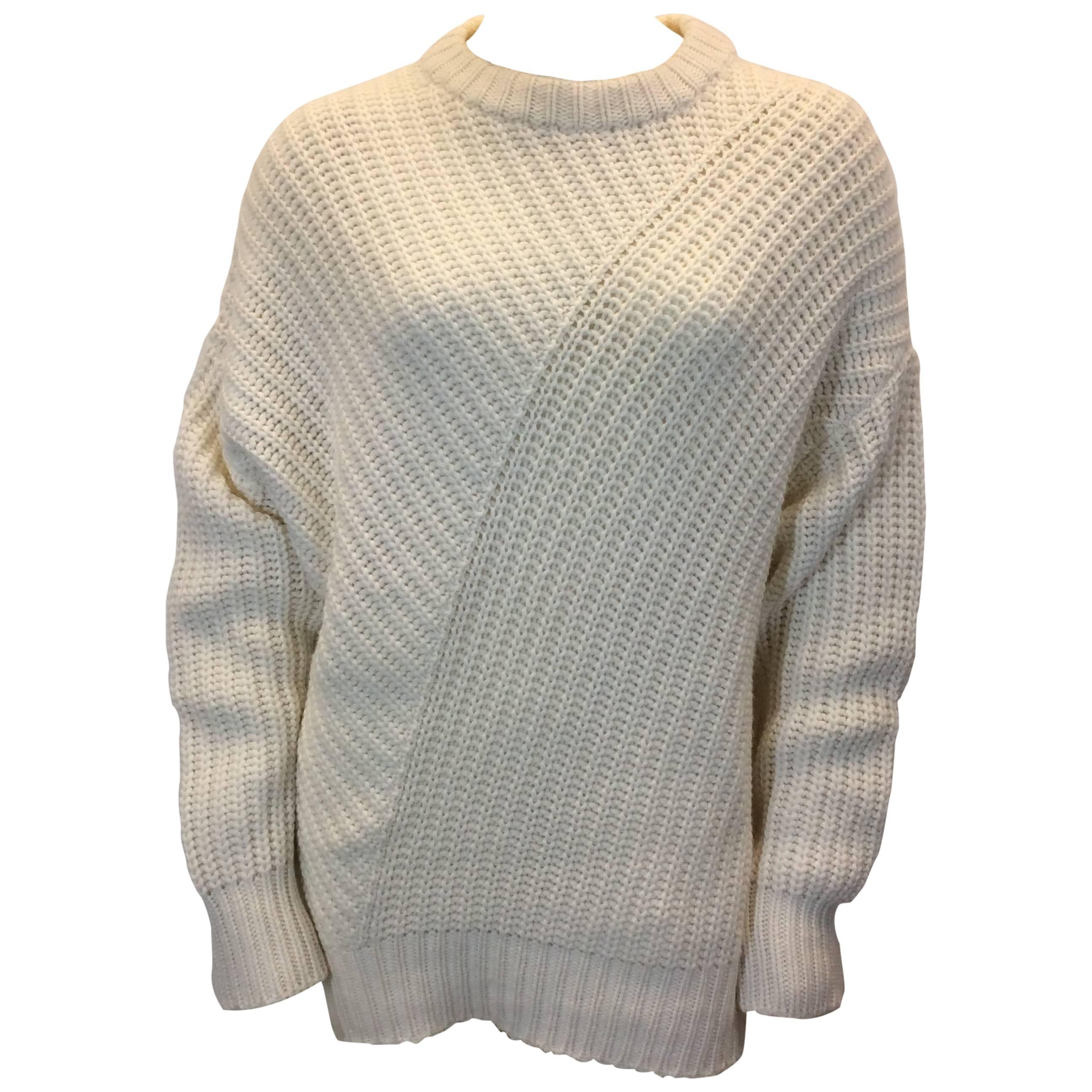 Ryan Roche White Knit Oversized Sweater For Sale