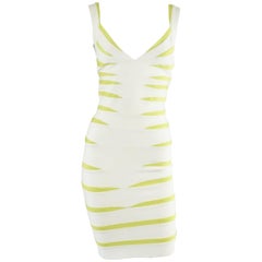 Herve Leger White and Green Bandage Dress - S