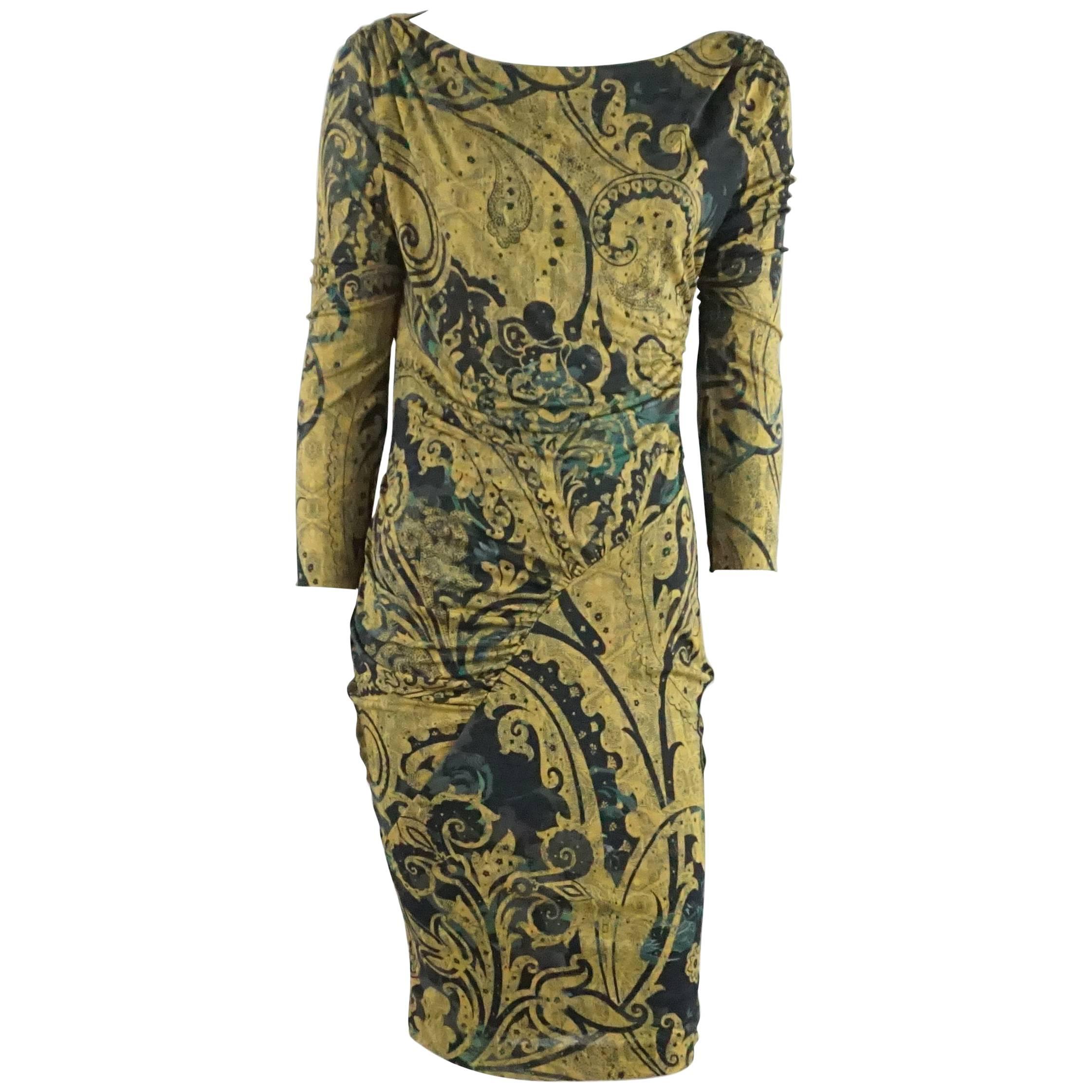 Etro Black and Gold Paisley Print Dress - M