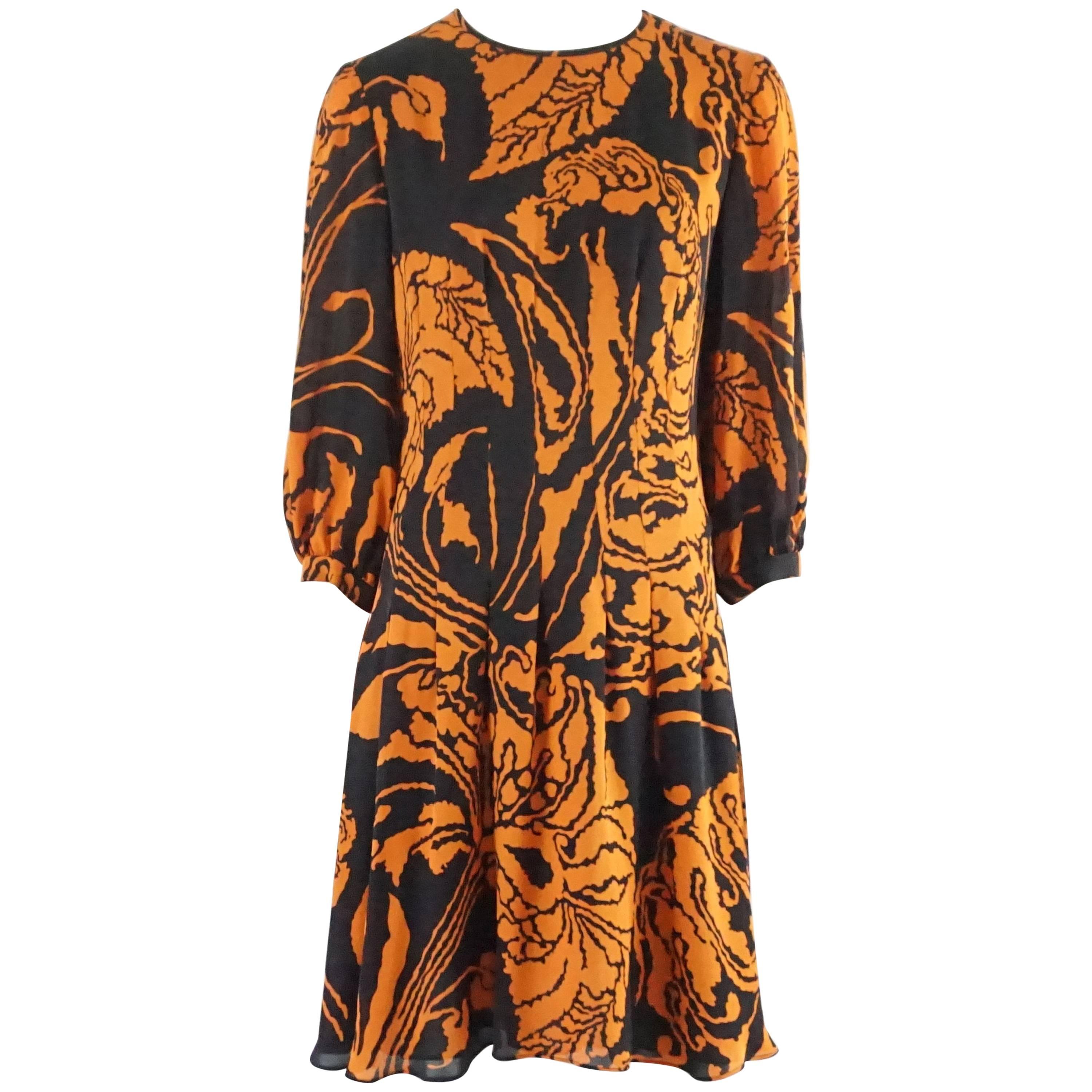 Gucci Orange and Black Print Long Sleeve Dress - 42