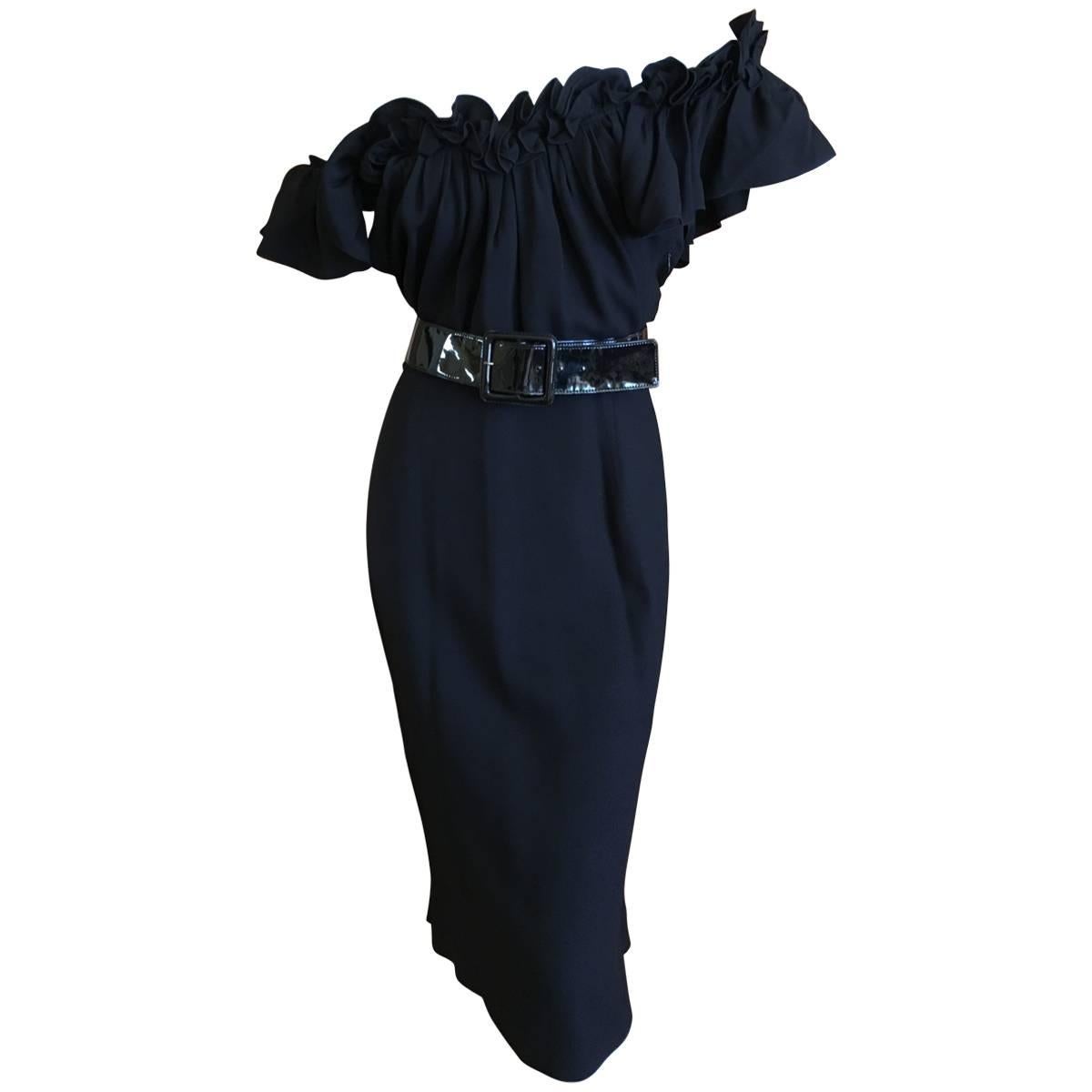 Christian Dior by John Galliano Little Black Dress with Off the Shoulder Ruffle For Sale