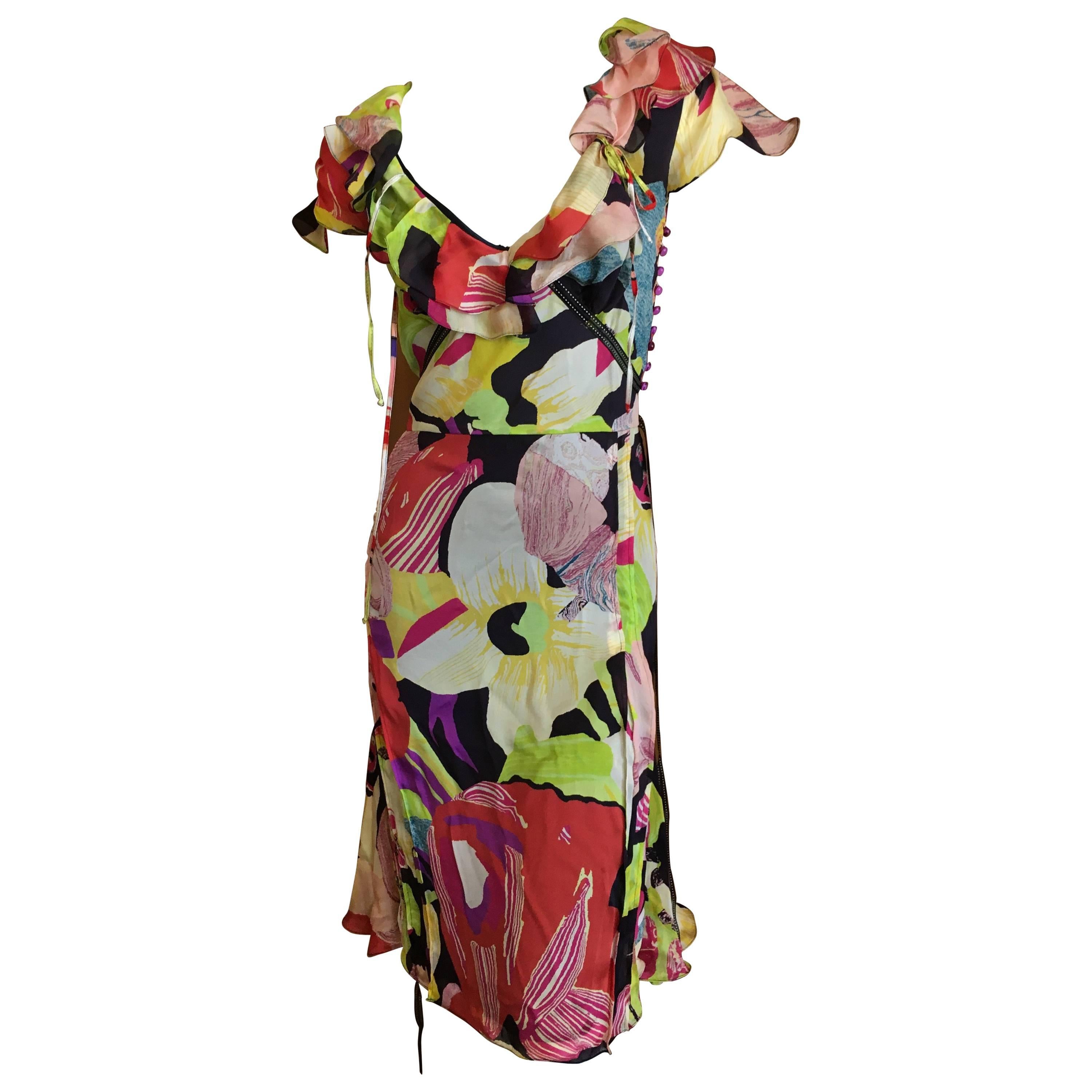 Christian Lacroix Sweet Silk Floral Day Dress with Ruffle Details For ...