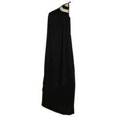 1970s Vintage Bill Tice Black Jersey One Shoulder Dress