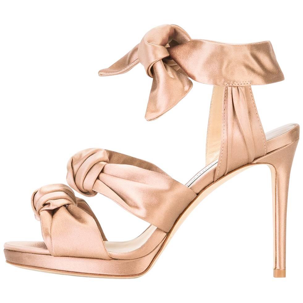 Jimmy Choo New Satin Knot Bow Tie Up Evening Sandals Heels in Box
