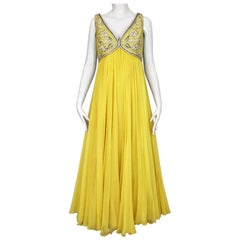 Vintage 1960s Yellow Silk Chiffon Gown with Jacket ensemble