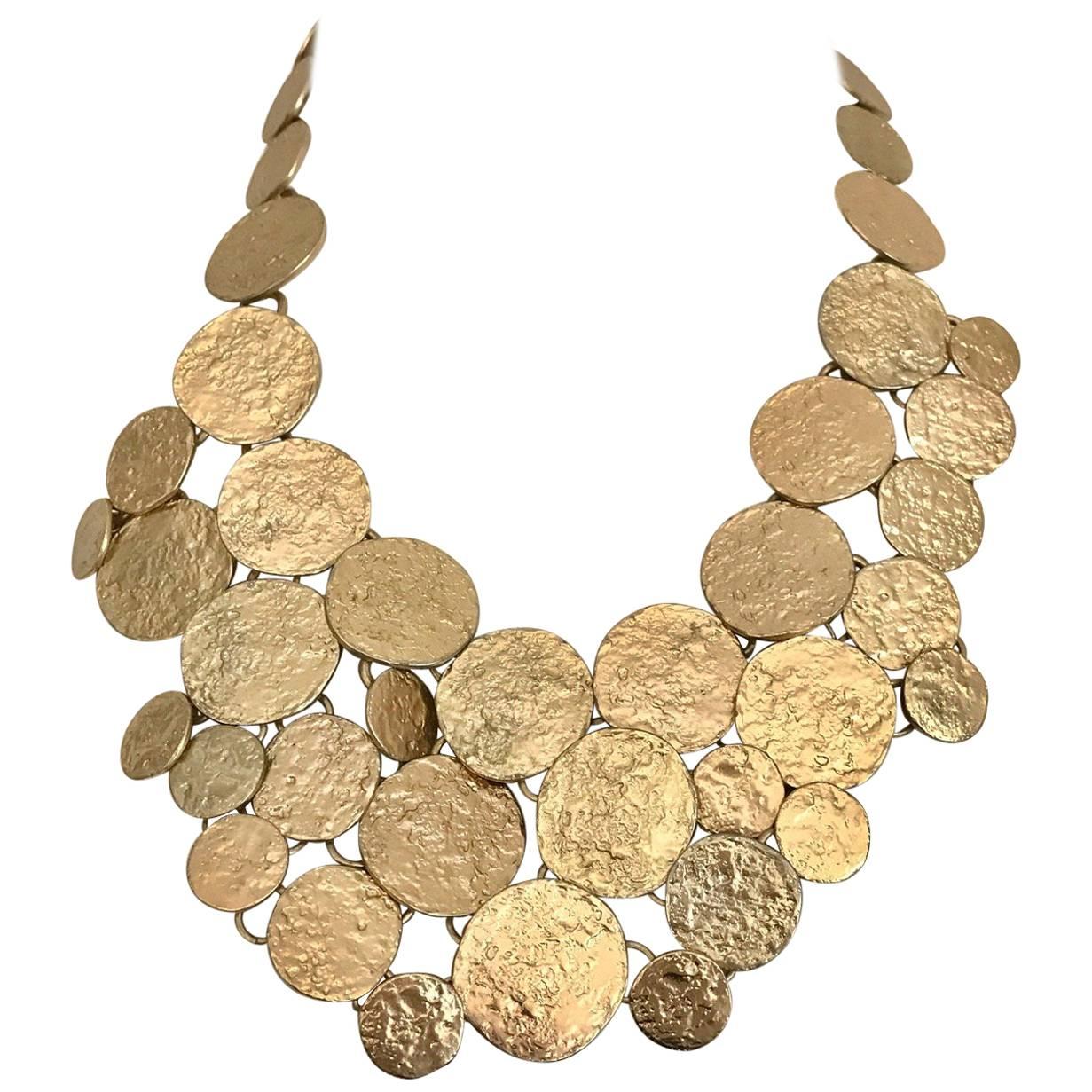 1970s Gold Disk Bib Necklace