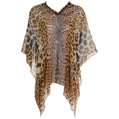 YVES SAINT LAURENT Rive Gauche Sheer Silk Leopard Print Poncho