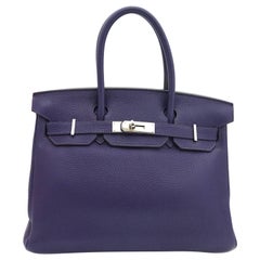 Hermes Birkin 30 Iris Purple Togo Leather Silver Metal Top Handle Bag
