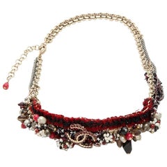 CHANEL "Paris-Bombay" Belt in Red Tweed, CC, Glass Pearls and Rhinestones