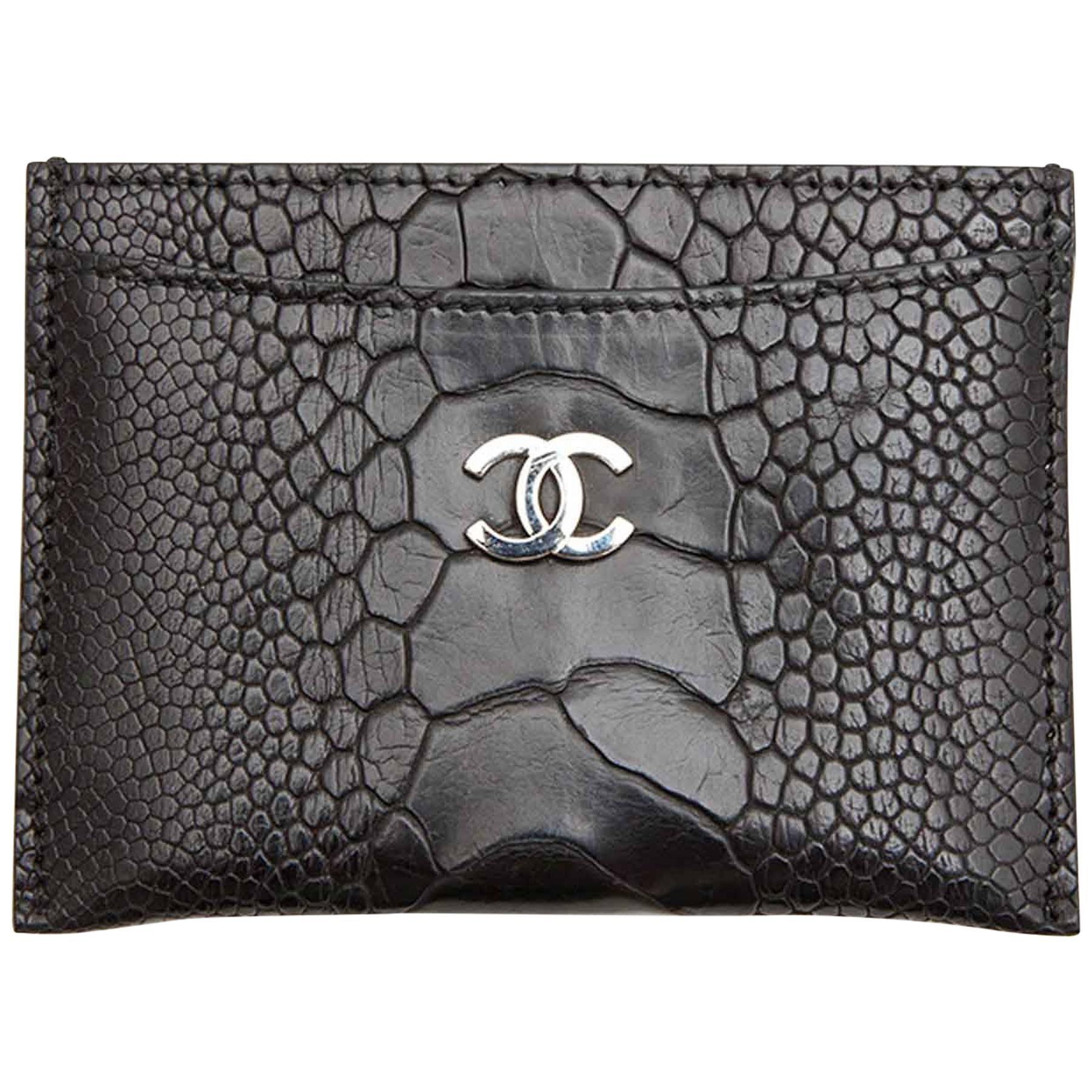 CHANEL Card Holder in Black Ostrich Leg Leather