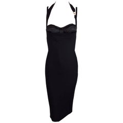 S/S 2001 Dolce & Gabbana Runway Black Lace Bra Halter Wiggle Bodycon Dress 38