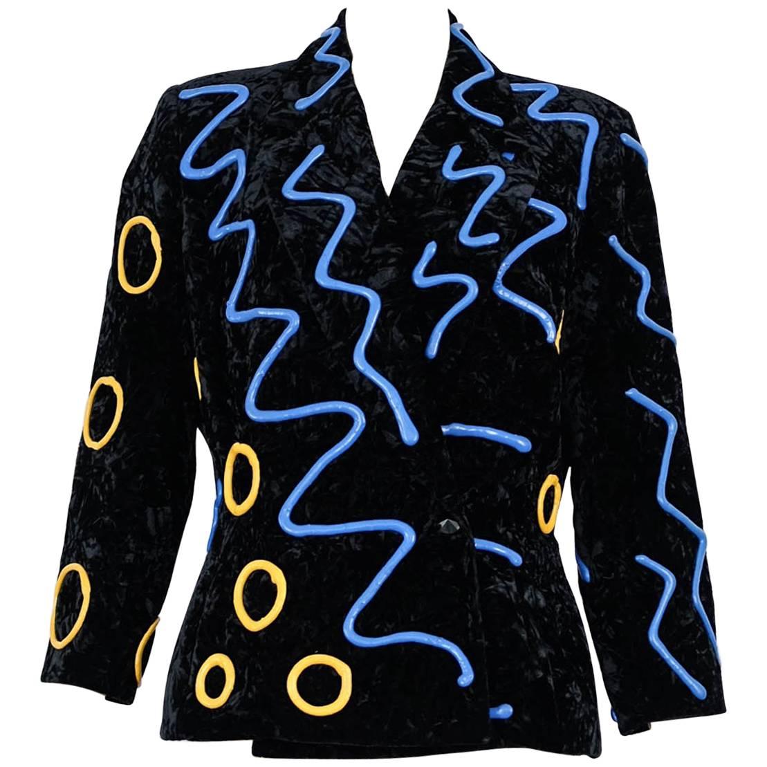 1980s KANSAI YAMAMOTO  rubber patterned velvet jacket For Sale