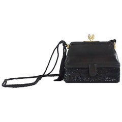 Judith Leiber Black Lizard and Rhinestone Evening Bag
