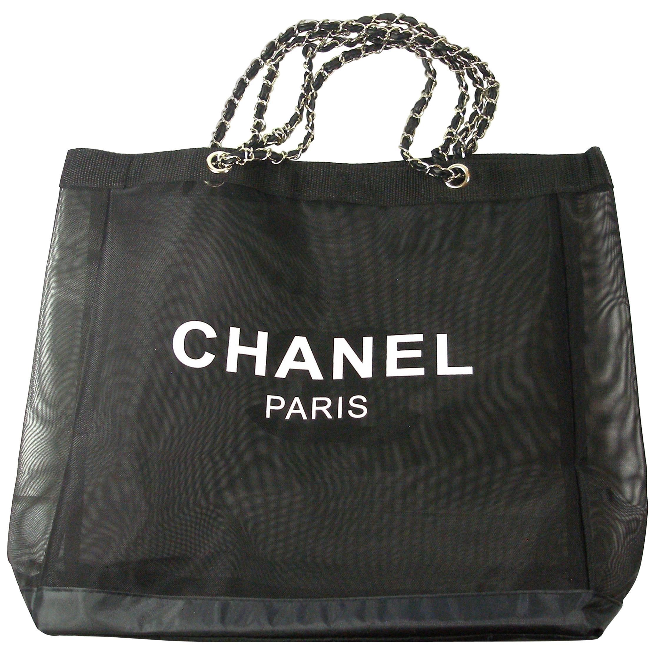 CHANEL VIP Black Mesh Tote Bag Shopping Travel SHOPPER / BRAND NEW 