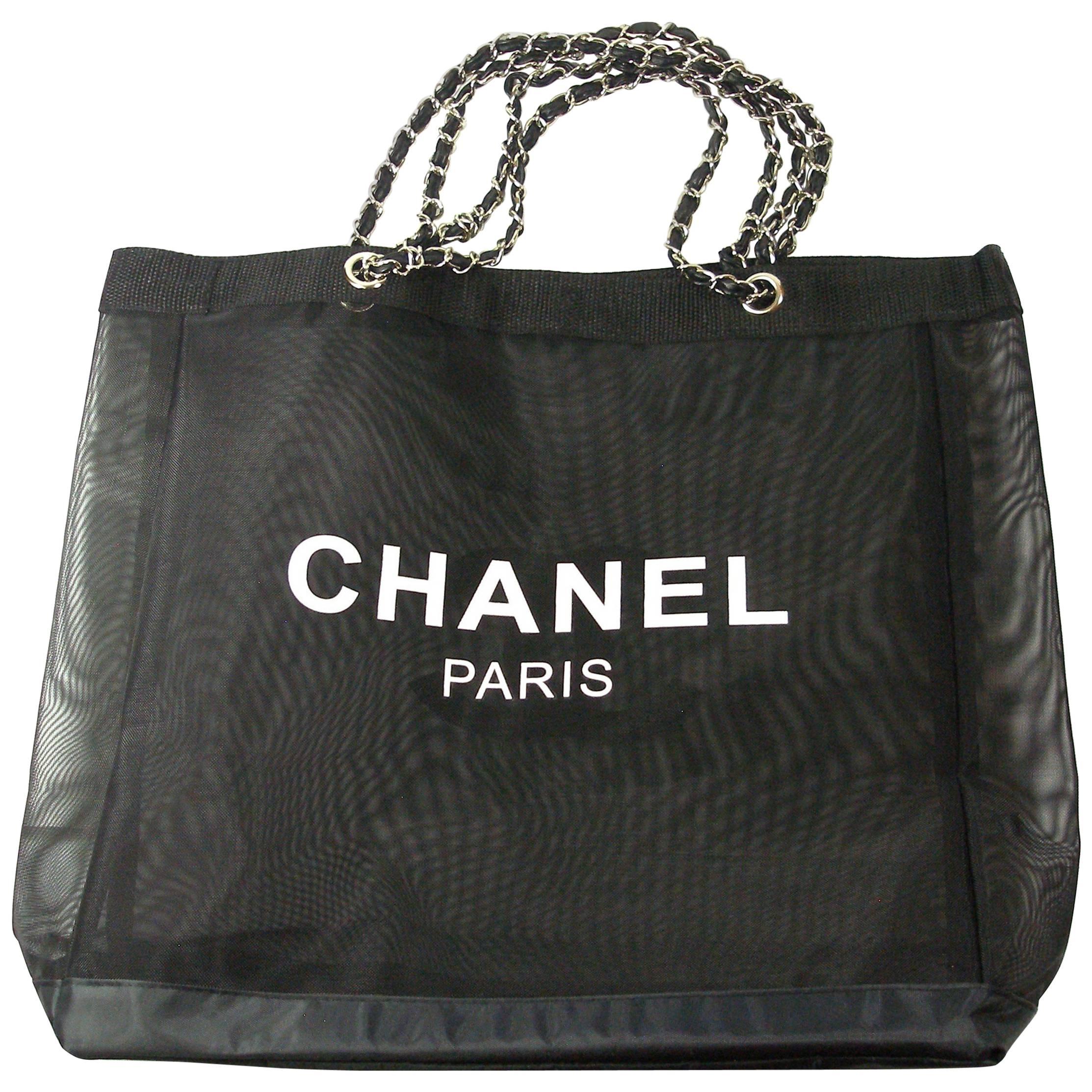 CHANEL VIP Black Mesh Tote Bag Shopping Travel SHOPPER / BRAND NEW