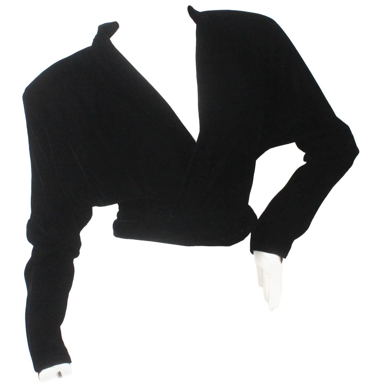 Norma Kamali Black Velvet Wrap Top For Sale