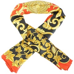 Versace Atelier Red, Black, Gold Silk Scarf