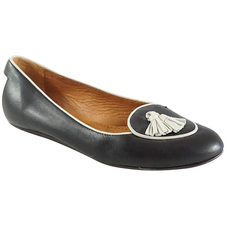 Lanvin Black and Ivory Tassel Loafers - 37.5 For Sale at 1stDibs