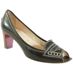 Louboutin Forest Green Patent Peeptoe Pumps - 38.5