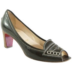 Louboutin Forest Green Patent Peeptoe Pumps - 38.5 5