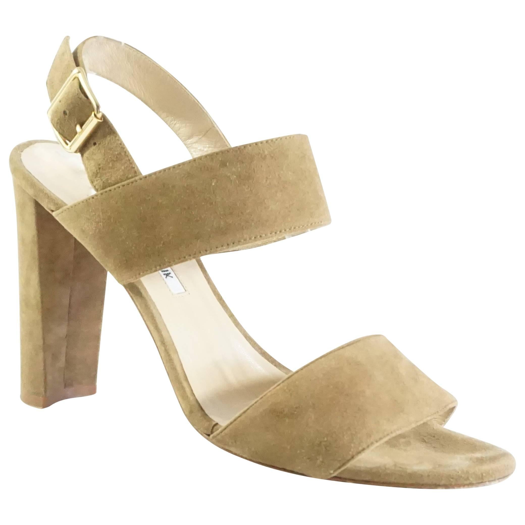 Manolo Blahnik Taupe Khans Suede Sandals - 38.5