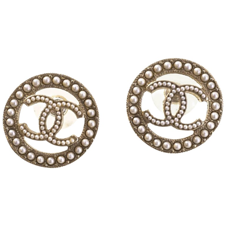 Chanel 2017 Goldtone and Pave Pearl CC Earrings with Box For Sale at  1stDibs | chanel earrings box