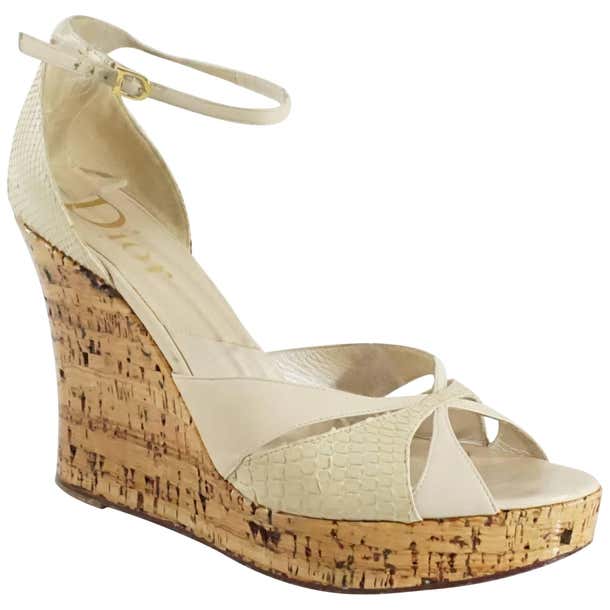 Christian Dior Beige Cork Wedges with Ankle Straps - 42 For Sale at ...