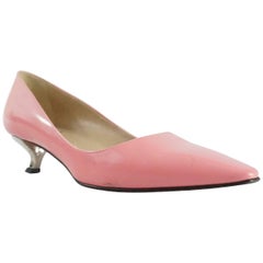 Roger Vivier Pink Leather Flats with Silver Heel - 37