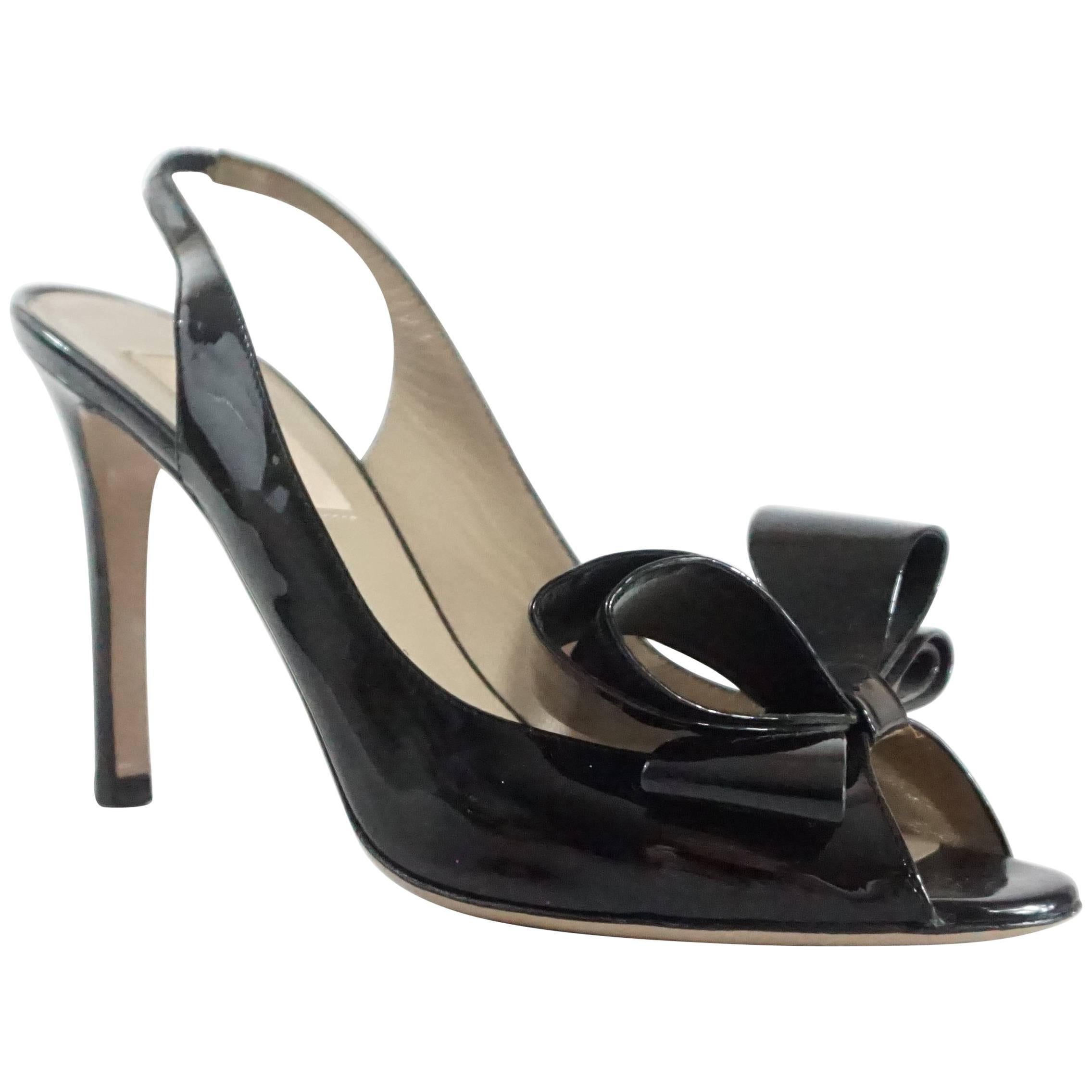 Valentino Black Patent Bow Slingback Heels - 36.5 