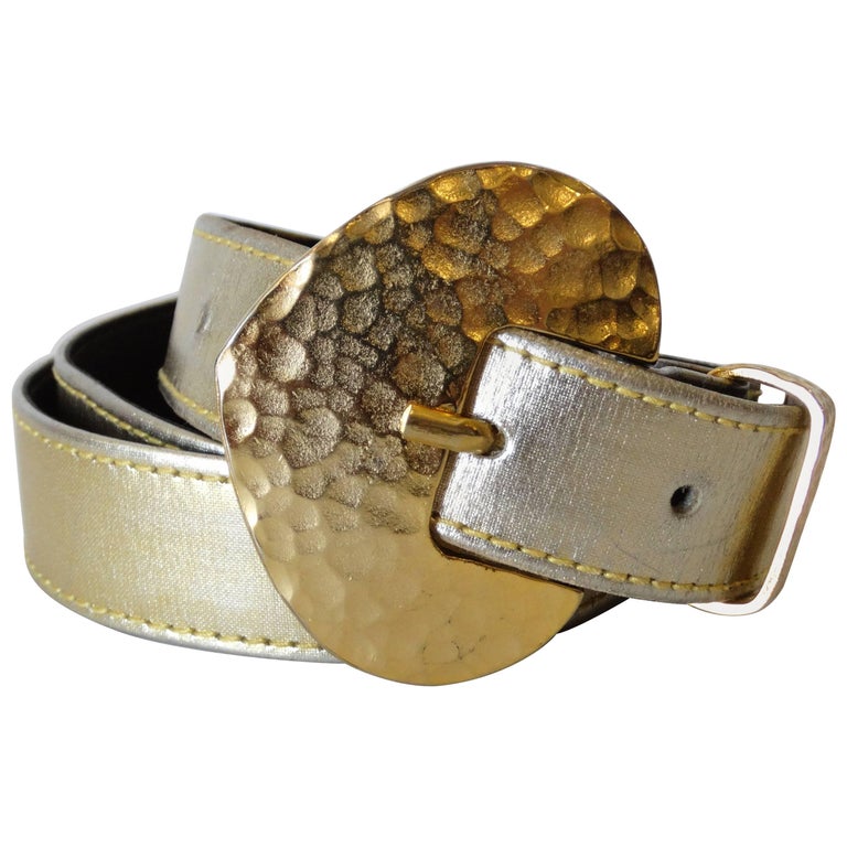 Yves Saint Laurent Metallic Gold Belt Yves Saint Laurent Gold Leather Buckle Waist Belt 70CM | eBay main image 3