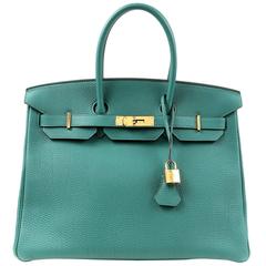 Hermès Malachite Green Togo 35 cm Birkin Bag with Gold HW 8