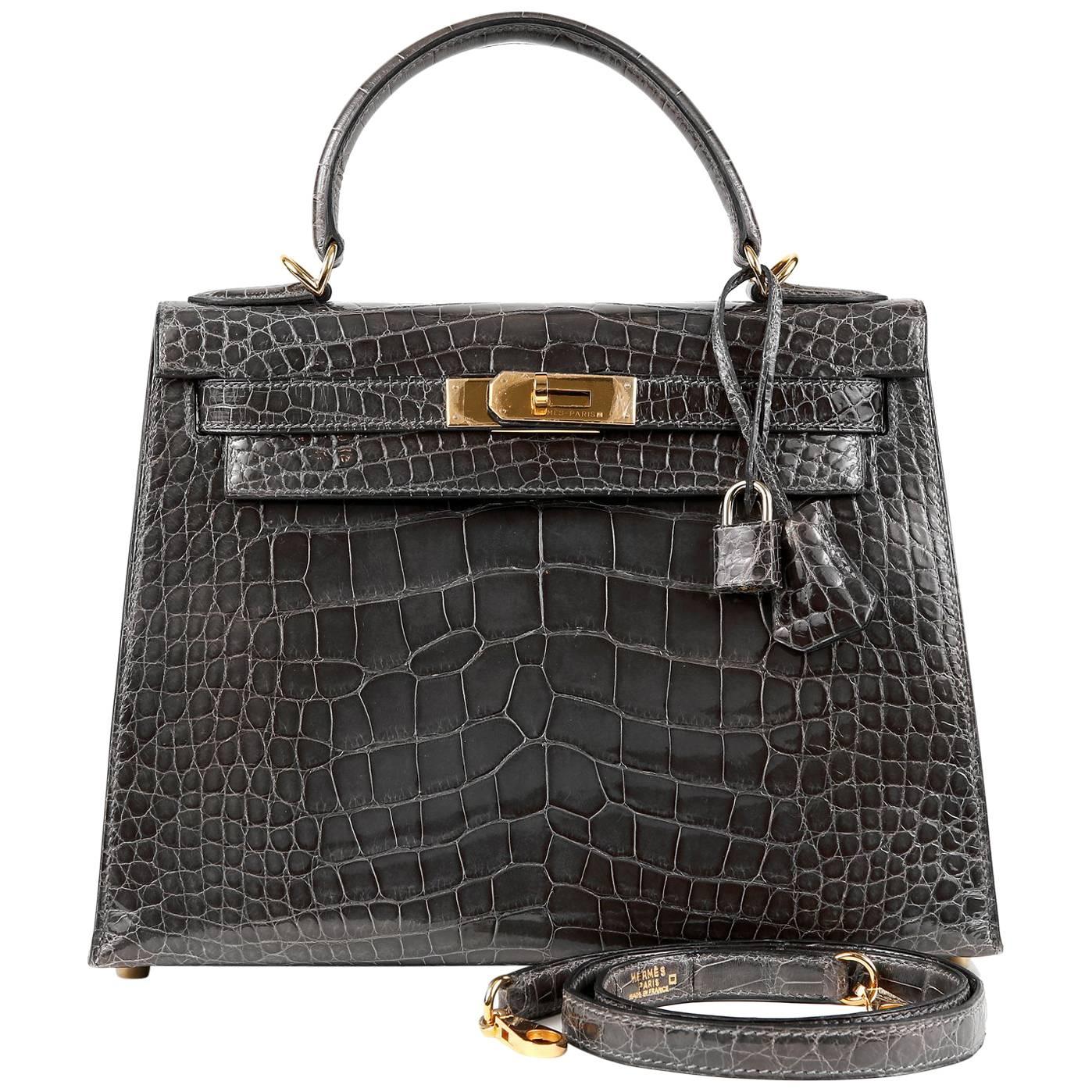 Hermès Graphite Alligator 28 cm Kelly Bag GHW