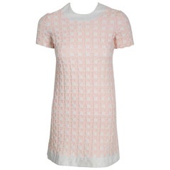 1966 Pierre Cardin Paris Pink & White Textured Cotton Space-Age Mod Mini Dress 9