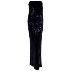 Bill Blass 1980's Dramatic Sequins and Velvet Black Column Gown 