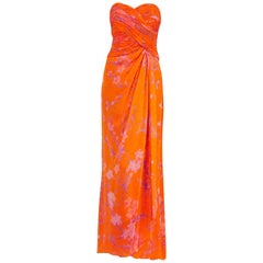 Liancarlo Lovely Mandarin Orange Floral Silk Chiffon Gown With Long Scarf 2