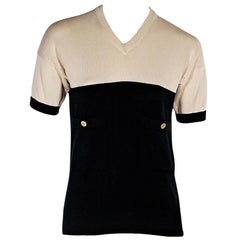 Tan & Black Vintage Chanel Short-Sleeve Knit Top 12