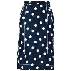 Oscar de la Renta Runway 2007 Blue White Silk Faille Polka Dot Print Skirt SZ 14 8