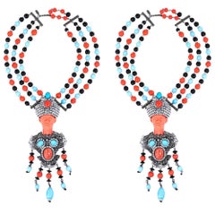 Extravagant Moans Deco Figural Neckpiece with Matching Earrings