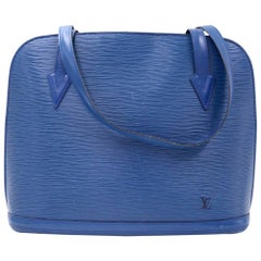 Vintage Louis Vuitton Lussac Blue Epi Leather Large Shoulder Bag 8
