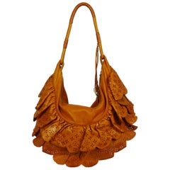 Christian Dior Washed Cognac Leather Gypsy Ruffle Bag