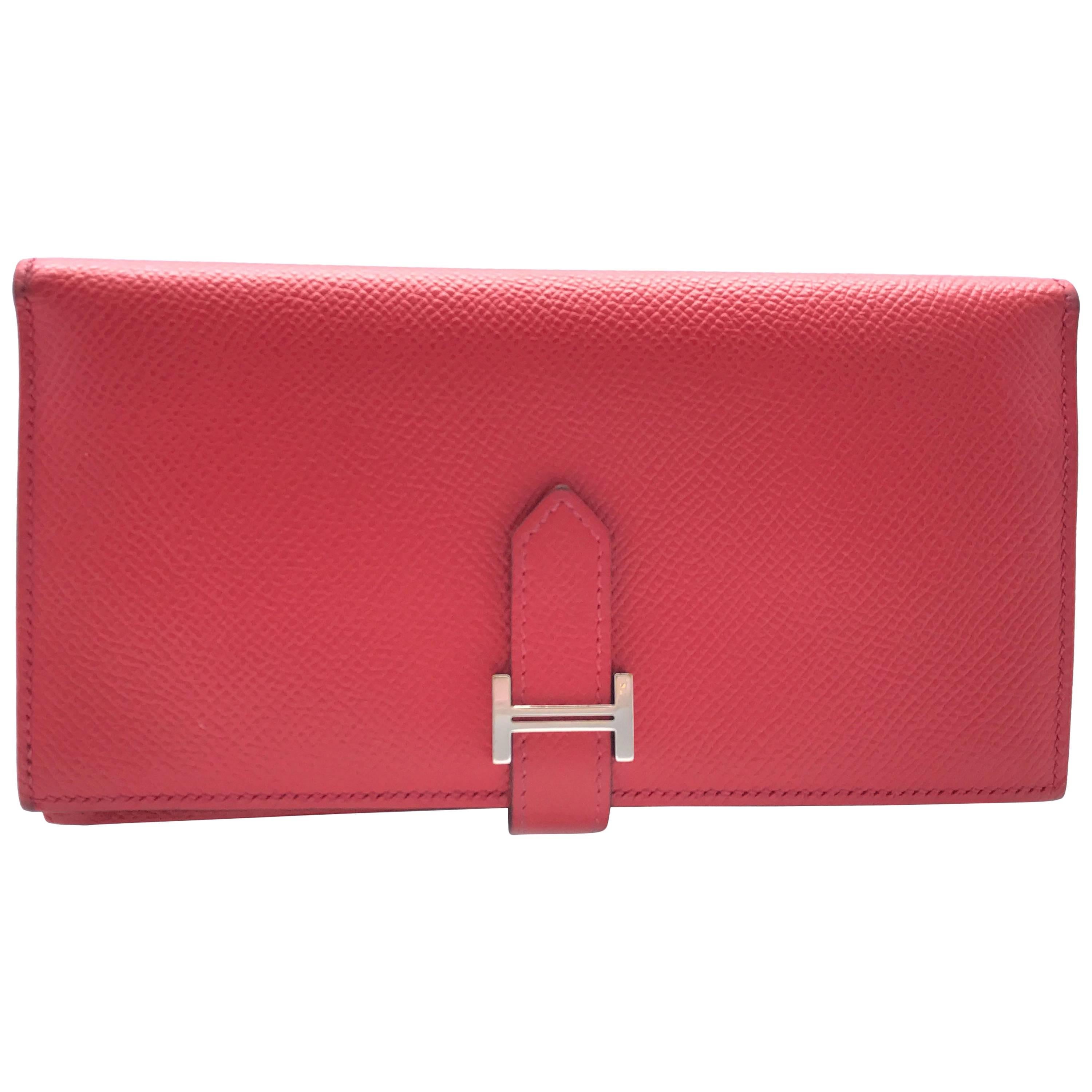 Hermes Red / Rouge Vif Epsom Leather Long Wallet For Sale