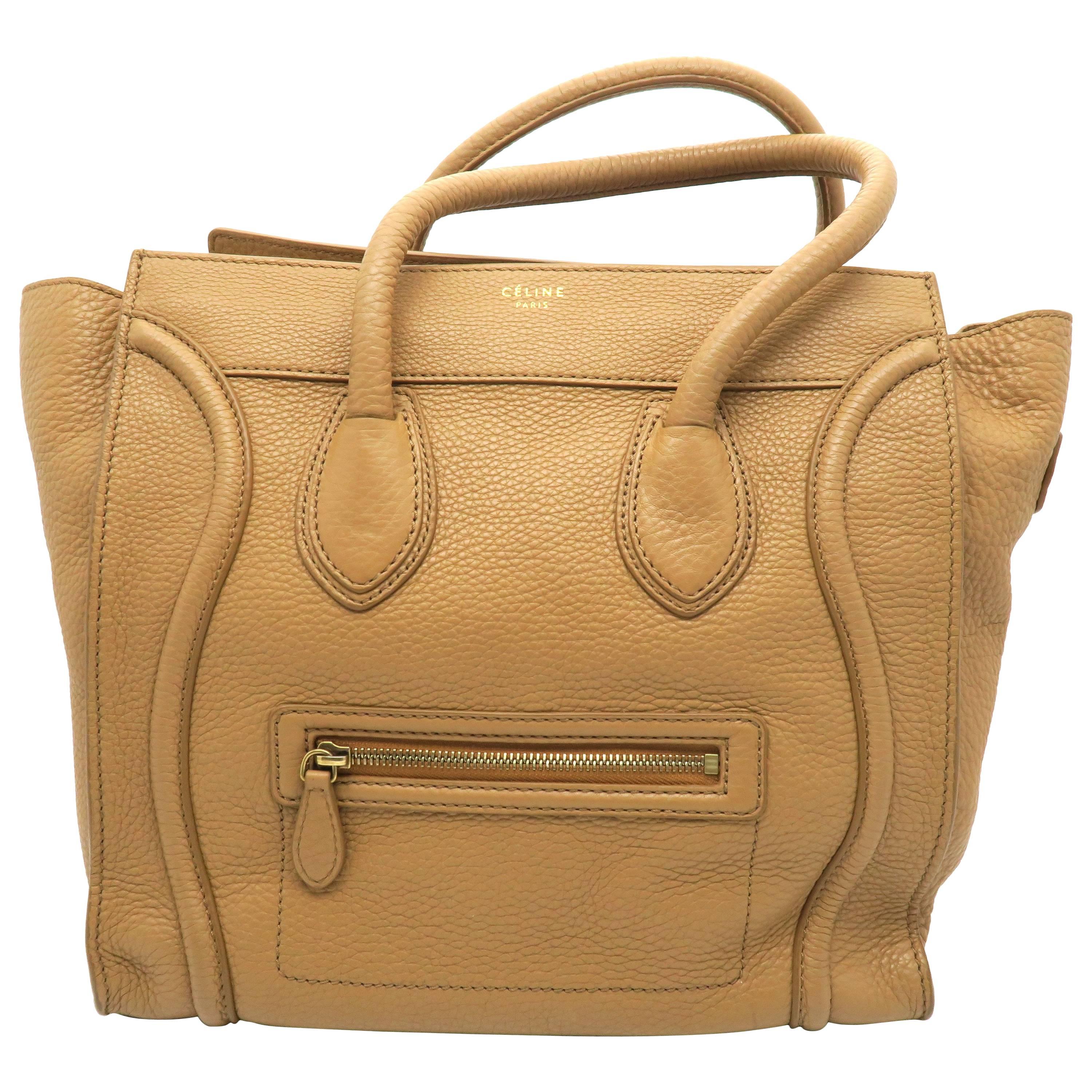Celine Luggage Brown Calfskin Leather Handbag For Sale